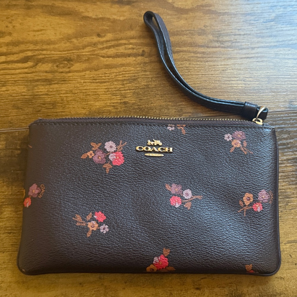 Coach Brown Floral Wristlet